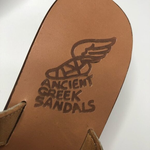 NEW Ancient Greek Leather Sandals Taupe Cream Snake Print Wedge Sandals - Picture 4 of 16